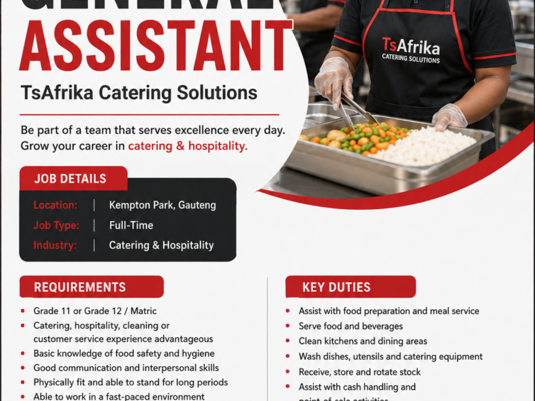 Tsebo General Assistant Jobs 2026 – Apply for Catering Jobs