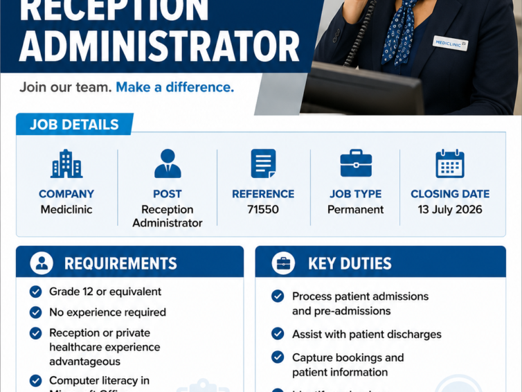 Reception Administrator Jobs 2026 – Mediclinic| Apply Now