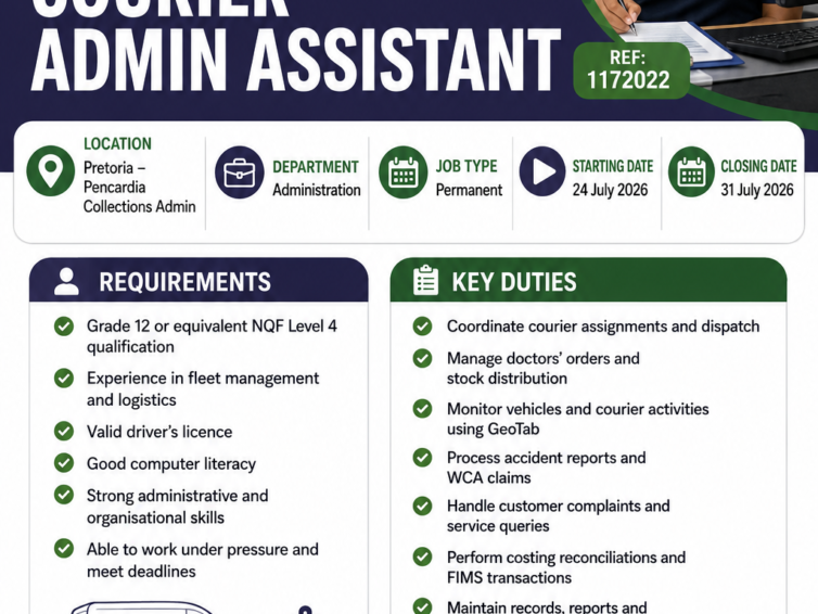 Courier Admin Assistant Vacancy at Lancet Laboratories 2026 – Apply Now