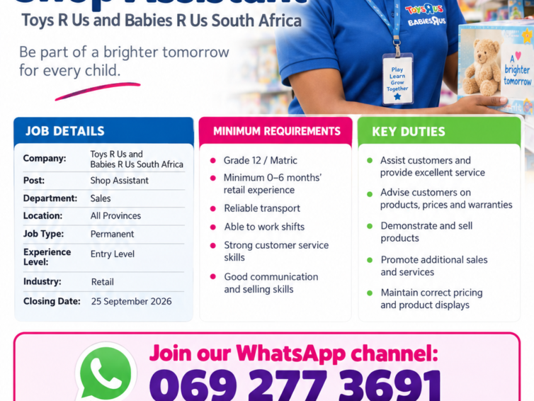 Toys R Us Shop Assistant Job 2026 – Cape Gate