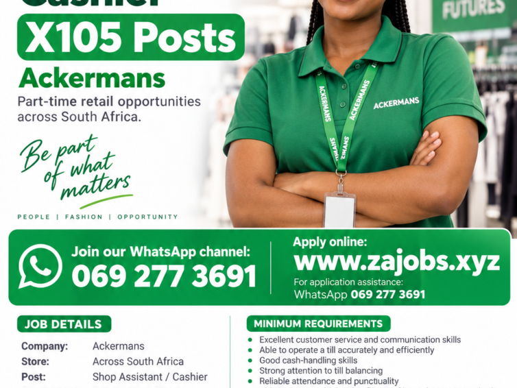 Ackermans Shop Assistant Cashier Jobs 2026 – X105 Posts