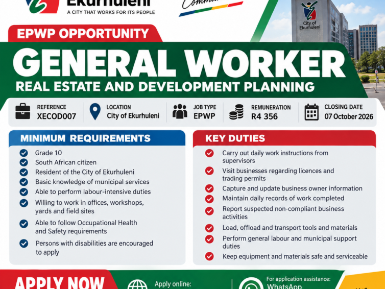 City of Ekurhuleni General Worker EPWP 2026 – Apply Now