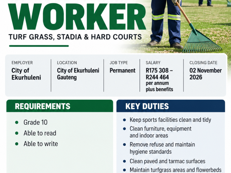 City of Ekurhuleni General Worker – Turf & Stadia 2026